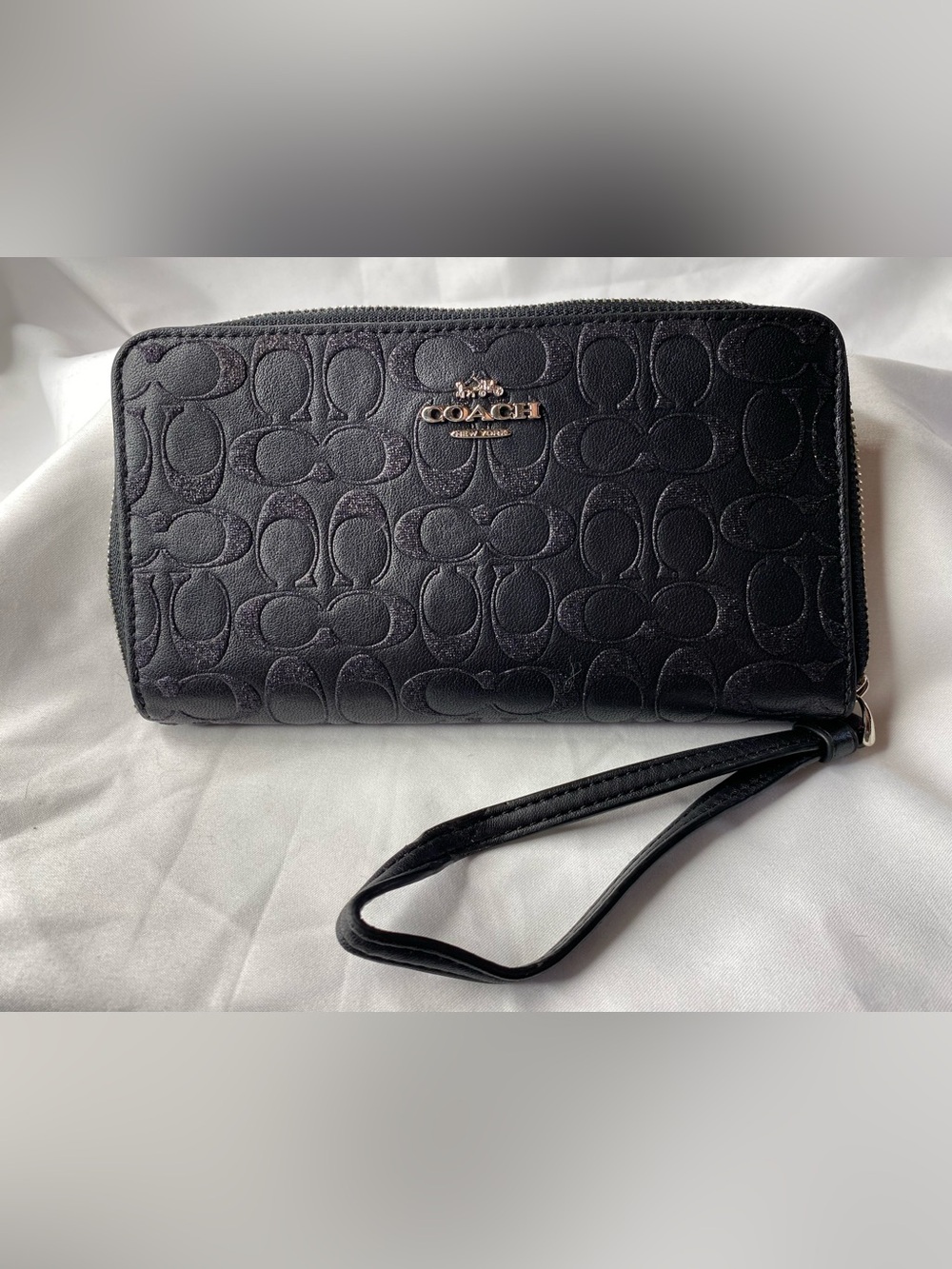 Coach Black Sparkley Signature Embossed Wallet Wristlet Clutch
